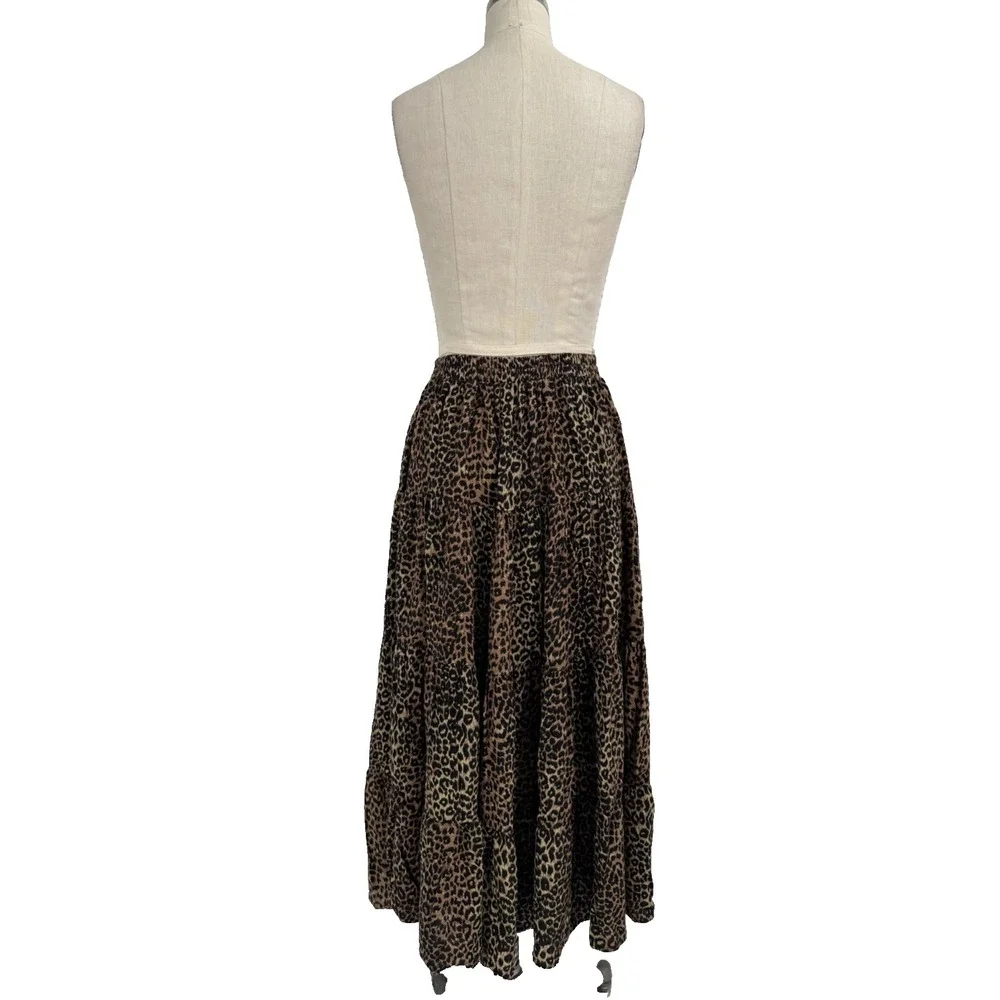 Scott Taylor Vintage Leopard Print Midi Skirt Large Elastic Pull‎ On Rayon USA